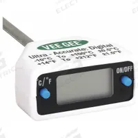 VEE GEE Digital Thermometer: 14°F to 212°F /-10°C to 100°C, ±0.5°C/±1°F, 0.1°F /0.1°C (MPN 83110). Key specifications — Brand: VEE GEE; Accuracy: ±0.5 °C.