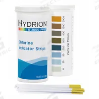 HYDRION Chlorine Test Strips: Free Chlorine, 0 to 2,000 ppm Free Chlorine, Strip, 100 Tests (MPN CH-2000). Key specifications — Test Form: Strip; Brand: HYDRION; Parameter Measurements Included: 0 to 2,000 ppm Free Chlorine.