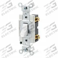 LEVITON Wall Switch: Toggle Switch, Single Pole, Maintained, White, 120/277V AC, 15 A (MPN CSB1-15W). Key specifications — Illuminated: No; Voltage Rating: 120/277V AC.