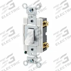 LEVITON Wall Switch: Toggle Switch, Single Pole, Maintained, White, 120/277V AC, 15 A (MPN CSB1-15W). Key specifications — Illuminated: No; Voltage Rating: 120/277V AC.