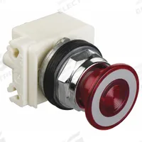 SCHNEIDER Mushroom Head Push Button: Red, 30 mm Mounting Size, Metallic, Maintained (MPN 9001KR9P35LRR). Key specifications — Brand: SCHNEIDER; Action: Maintained; Series: 9001K; Push Button Material Type: Metallic.