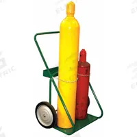 SAFTCART Cylinder Hand Truck: 400 lb, Side by Side, 2 Cylinder, 24 in W x 13 in D Nose Plate (MPN 401-14). Key specifications — attr1343829: SAFTCART; attr1343789: Green; attr1343794: Chain.