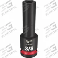 MILWAUKEE Deep Impact Socket: 1/2 in Drive Size, SAE, 3/8 in Socket Size, 6-Point, Deep, Friction (MPN 49-66-6220). Key specifications — attr1215501: MILWAUKEE; attr1215515: Black Phosphate; attr1215518: 3/8 in.