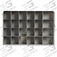 Compartment Drawer Insert: 18 in x 12 in x 3 in, 24 Compartments, 0 Dividers, Gray (MPN 124-95-24-IND). Key specifications — Color: Gray; Compartment HxWxD: (4) 3-25/32 in x 2-27/32 in; Removable Dividers: No; Compatible Manufacturer Model Number: 123-95; Brand: DURHAM MFG.