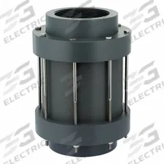 PLAST-O-MATIC Check Valve: Poppet, Inline Valve Body, 1 1/2 in Pipe Size, PVC, For Corrosives Media (MPN CKS150VT-NC-PV). Key specifications — Brand: PLAST-O-MATIC; Poppet Material: FKM.