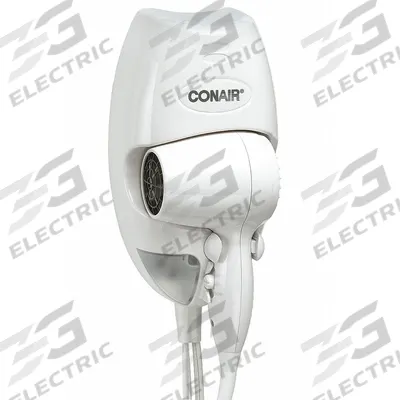 CONAIR Hair Dryer: Wall Mount, 1,600 W Watt, 6 ft Cord Lg, 2 Speeds, White, 14 in Overall Ht - Wall-Mounted Hair Dryers
