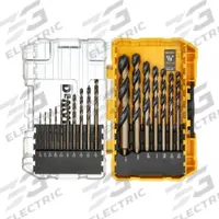 DEWALT Jobber Length Drill Bit Set: 17 Pc, 1/16" to 1/2", 135° Split Point, Black & Gold HSS (MPN DW1167). Key specifications — attr1236168: ToughCase®+.