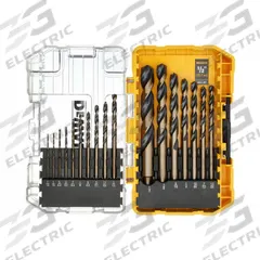 DEWALT Jobber Length Drill Bit Set: 17 Pc, 1/16" to 1/2", 135° Split Point, Black & Gold HSS (MPN DW1167). Key specifications — attr1236168: ToughCase®+.