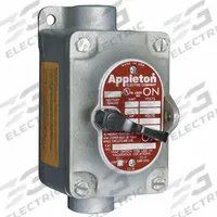 APPLETON ELECTRIC Tumbler Switch: 1 Gang, 1-Pole, 20 A, 277 V AC, Feed-Thru Hub, 1/2 in Hub Size (MPN EDSC150-F1). Key specifications — Brand: APPLETON ELECTRIC.