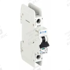 EATON IEC Miniature Circuit Breaker: 10 A Amps, 48V DC, 10kA at 277/480V AC, Screw Clamp, FAZ-NA (MPN FAZ-C10/1-NA-SP). Key specifications — Brand: EATON; DC Voltage Rating: 48V DC; Max. AIR Rating: 10kA at 277/480V AC; Terminal Connection: Screw Clamp; AC Voltage Rating: 277/480V AC.