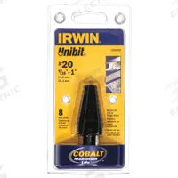 IRWIN Step Drill Bit: 9/16" to 1", Black Oxide Cobalt, 3-Flats Shank (MPN 10220cb). Key specifications — attr1234936: Not Impact Rated.
