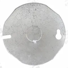 RACO Ring Cover: Centered Knockout, Steel, 3.5 in Overall Lg, 3.5 in Overall Wd, 0.12 in Overall Dp (MPN 703). Key specifications — Brand: RACO; Material: Steel; Cover Design: Centered Knockout.