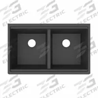 ELKAY Sink: 32 1/2 in Overall Lg, 20 in Overall Wd, 9 1/2 in Bowl Dp, 14 3/4 in Bowl Lg, 2 Bowls (MPN ELGU3322WOMB0). Key specifications — Brand: ELKAY; Faucet Handle Type: None; Color Family: Black.