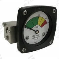 MIDWEST INSTRUMENT 3-Color Differential Pressure Indicator: 1,000 psig Max. Static Pressure, 522 (MPN 522S-020V). Key specifications — Brand: MIDWEST INSTRUMENT; Accuracy: ±5% of Full Scale; Sensor Material: Viton; Housing Material: Stainless Steel; Transition Points: 0 psid to 10 psid (Green) / 10 psid to 15 psid (Yellow) / 15 psid to 20 psid (Red).