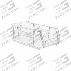 QUANTUM STORAGE SYSTEMS Plastic Bin: 4 1/8 in x 7 3/8 in x 3 in, Clear, Label Holder Included, 250°F (MPN QUS220CC). Key specifications — Brand: QUANTUM STORAGE SYSTEMS; % Recycled Content: 0%.