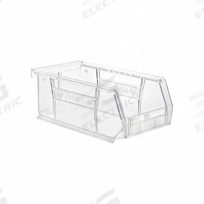 QUANTUM STORAGE SYSTEMS Plastic Bin: 4 1/8 in x 7 3/8 in x 3 in, Clear, Label Holder Included - Clearview Plastic Bins