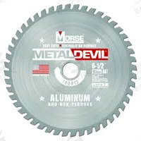 MORSE Circular Saw Blade: 6 1/2 in Blade Dia., 48 Teeth, 0.08 in Cut Wd, 5/8 in Arbor Size, Carbide (MPN 102612-WWG). Key specifications — attr1116119: MORSE; attr1145631: Aluminum.