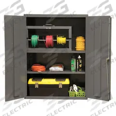 DURHAM MFG Storage Cabinet: 36 in x 18 in x 48 in, Swing Handle & Keyed, 16 ga Panel Thick, Frame (MPN 2600-2S-95). Key specifications — attr62698: Gray; attr62736: Welded; attr87895: Frame; attr62693: Assembled; attr62737: Stationary; attr62694: Adjustable; attr62695: Powder Coated; attr62696: Steel.
