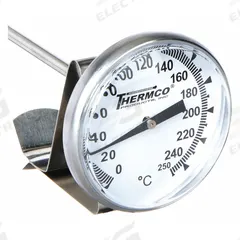 THERMCO Dial Pocket Thermometer: 0°C to 250°C, +/- 1% Accuracy, 8 in Stem Lg, Celsius (MPN ACCG250C). Key specifications — Accuracy: +/- 1%; Brand: THERMCO; Temperature Units: Celsius.