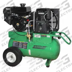 SPEEDAIRE Portable Gas Air Compressor: 2 Stage, 9 hp Engine, Mi-T-M, 17.2 cfm @ 90 psi, Horizontal (MPN AM2-PM09-20G). Key specifications — attr50858: Mi-T-M; attr50864: Recoil; attr50844: SPEEDAIRE.