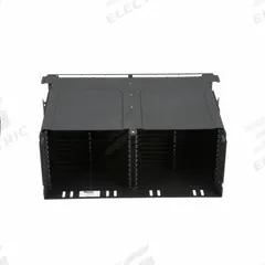 PANDUIT Fiber Optic Rack Enclosure: Full-Wd, 4 RU, 15.11 in Dp, Black Steel, 6.63 in Ht, 19.69 in Wd (MPN FLEX4U06). Key specifications — Brand: PANDUIT; Includes Mounting Hardware: Yes; Rack Width Type: Full-Width.