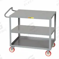 LITTLE GIANT Utility Cart: 1,200 lb, 48 in L x 30 in W Shelf, 3 Shelves, Gray, Ergonomic (MPN 3ERLG-3048-BRK). Key specifications — Caster/Wheel Configuration: (2) Swivel with Brake; Brand: LITTLE GIANT; Caster Wheel/Tread Material: Polyurethane.
