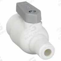 PARKER Manual Two-Way Ball Valve: 3/8 in, Polypropylene, Straight, Push x MNPT, Full Port Ball Port (MPN LFPP6VMC4). Key specifications — Brand: PARKER; Handle: Lever.