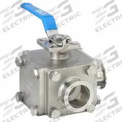 VNE Manual Three-Way Ball Valve: 2 in, 316 Stainless Steel, L Flow, 1,000 psi Max. Pressure (CWP) (MPN EG93CCC-62.0). Key specifications — Brand: VNE; Inlet Connection Entry: Side; Average Surface Roughness (Ra): 20 micron; Handle: Locking Lever.