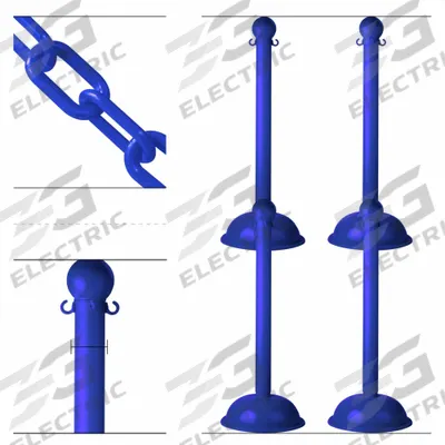 APPROVED VENDOR Heavy Duty Stanchion and Chain Kit: Blue Chain Color, 30 ft Chain Lg - Solid-Color Plastic Chain Barrier Systems