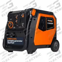 GENERAC Portable Generator: Inverter, Gasoline/Propane, 3,800 W Running, 3,000 W Starting, 120V AC (MPN 8944). Key specifications — CARB Compliant: Yes; Includes GFCI Outlets: No; Parallel Configuration Capable: Yes; Rated Voltage: 120V AC; Carbon Monoxide (CO) Shutdown: Yes; Generator Brand: Generac.
