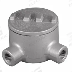 Conduit Outlet Body: Aluminum, GR, 1 in Trade Size, L Body, 18 cu in Body Capacity (MPN GRL100-A). Key specifications — Series: For Standard Body; Compatible Conduit Trade Size: 1 in; Thread Gender: Female; Hub Style: Threaded; Cover Included: Yes; Body Style: L; Connection Type: Threaded; Back Type: Round.
