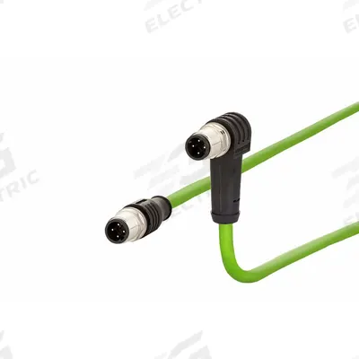 METZ CONNECT Cable: Cat5/PROFINET, M12 Plug Male Straight x M12 plug Male Right Angle - M12 Connector to M12 Connector Cordsets