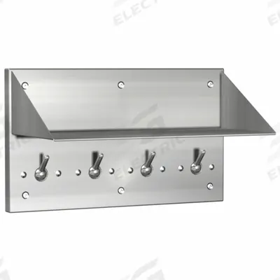 ACORN Bathroom Shelf with Hooks: Stainless Steel, Satin, 20 lb Wt Capacity, Exposed Mounting - Institutional Bathroom Shelves
