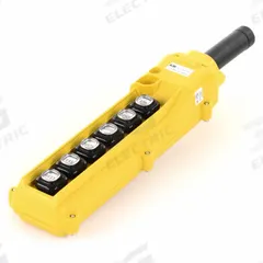 KH INDUSTRIES Pendant Control Station: (6) Push Buttons, 1NO, No Legend, NEMA 4/4X, (6) Push Buttons (MPN CPH06-C2C-000A). Key specifications — AC Contact Rating: 5 A @ 125/240 V; Action: Momentary/Momentary/Momentary/Momentary/Momentary/Momentary; DC Contact Rating: 2 A @ 24 V; Enclosure Material: Thermoplastic; Hub Style: Dead-End; Legend: No Legend; Operator Configuration: (6) Push Buttons; Brand: KH INDUSTRIES.