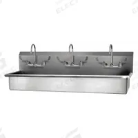 SANI-LAV Wash Station: 3 Stations, 8 in Bowl Dp, 57 in Bowl Lg, 16 1/2 in Bowl Wd, Faucet Included (MPN 56WFL-0.5). Key specifications — Includes Side Splash: Side Splash Not Included; Series: Stainless Steel Wash-Station; Brand: SANI-LAV.