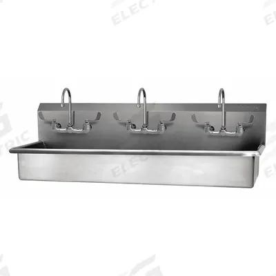 SANI-LAV Wash Station: 3 Stations, 8 in Bowl Dp, 57 in Bowl Lg, 16 1/2 in Bowl Wd - Three-Station Wall-Mounted Wash Stations with Faucets