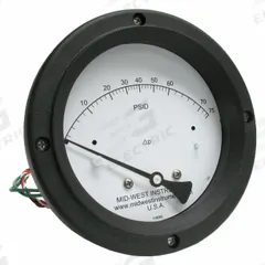 MIDWEST INSTRUMENT Differential Pressure Gauge & Switch: Back, 1/4 in NPT Female, 120, 4 1/2 in Dial (MPN 120SC-00-O-AA-75P). Key specifications — Sensor Type: Piston; Series: 120; Housing Material: 316 Stainless Steel; Certificate of Calibration: Not Included; Gauge Accuracy: ±3-2-3%.