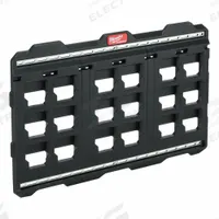 MILWAUKEE PACKOUT PACKOUT Large Wall Plate: 30 3/4 in W x 1 3/16 in L, Polypropylene, Black (MPN 48-22-8497). Key specifications — attr1120120: Metal Reinforced Mounting Tracks; attr1120130: MILWAUKEE; attr1120217: Polypropylene; attr1120218: Black.