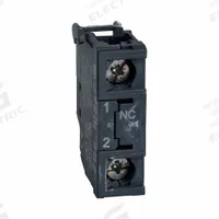 SCHNEIDER Contact Blocks: 22 mm Panel Mounting Size, 1NC, Momentary/Late Break, XB4/XB5 Series (MPN ZBE202). Key specifications — Switch Action: Momentary/Late Break; Terminal Connection Type: Screw Clamp Terminals; Brand: SCHNEIDER; Compatible with Series: XB5.