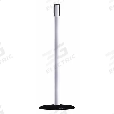 TENSABARRIER Single Belt Receiver Post: Round Flat, 38 in Post Ht, White, Stainless Steel - Flat-Base Receiver Posts for Retractable Belt Barriers