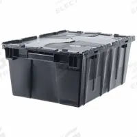 ORBIS Attached Lid Tote: 9.7 gal, 21 7/8 in x 15 1/4 in x 9 1/4 in, Black Body, Black Lid, Plastic (MPN FP143 Black Recycled). Key specifications — attr1188613: Plastic; attr1188631: ORBIS.