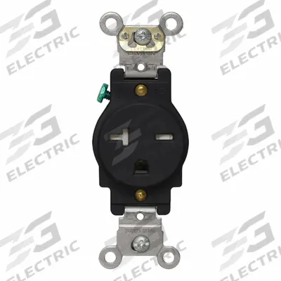 LEVITON Plugs and Receptacles: Single, 6-20, Black, 250V AC, 20 A, 2 Pole / 3 Wire (MPN T5461-E) - General Purpose Receptacles