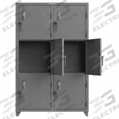 STRONG HOLD Locker: 48 in x 24 in x 75 in, 3 Tiers, 2 Units Wide, 6 Lockers, 24 in x 24 in, Steel (MPN 46-6D-24-3T-EK-L). Key specifications — Mounting Style: Surface; Brand: STRONG HOLD; Handle Type: Swing; Locker Color: Gray; Mounting Location: Freestanding; Locker Material: Steel; Frame Assembled: Assembled; Lock Type: Electronic Keypad.