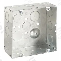 RACO Electrical Box: Steel, Steel - 4-11/16" x 4-11/16" Square Box Material & Nominal Size, Square (MPN 257). Key specifications — Brand: RACO; Bracket Style: Without Bracket; Clamp Style: Without Clamps.