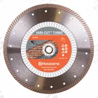 HUSQVARNA Diamond Saw Blade: Brick/Concrete/Granite/Marble/Masonry/Stone, 5 in Blade Dia., Wet/Dry (MPN Vari-Cut Turbo 5). Key specifications — attr1097734: Wet/Dry; attr1097738: Circular Saw; attr1097751: HUSQVARNA.