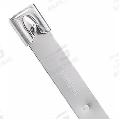 PANDUIT Cable Tie: 17 1/2 in Nominal Lg, 4 in Nominal Max. Bundle Dia., 0.5 in Wd, Silver, 50 PK (MPN MLT4EH-LP). Key specifications — Brand: PANDUIT; Locking Style: Ball Lock; Color: Silver.