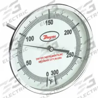 DWYER Glow-in-the-Dark Dial Thermometer: 0°F to 300°F, +/- 1% Accuracy, 5 in Dial Dia, Male (MPN GBTA590151). Key specifications — attr1275048: +/- 1%; attr1275052: DWYER.