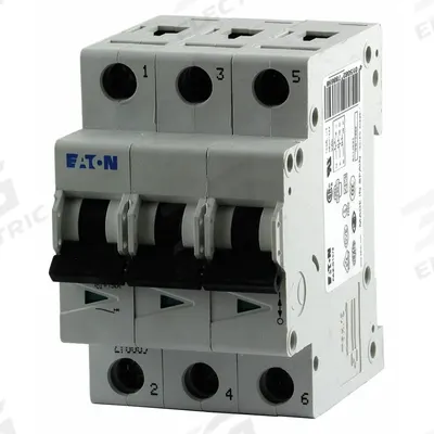 EATON Supplementary Protector: 6 A Amps, 96V DC, 15kA at 277/480V AC, Lug, FAZ - C-Curve, 3-Pole UL1077 DIN Rail-Mount Supplementary Protectors