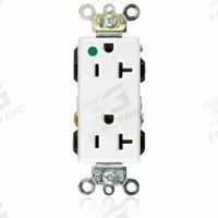 LEVITON Receptacle: Hospital Grade, Decorator Duplex, 5-20R, White, 125V AC, 20 A, 2 Pole / 3 Wire (MPN 16362-HGW)