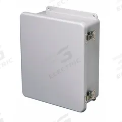 WIEGMANN Enclosure: Fiberglass, 17 in x 15 in x 8 in, NEMA 1, Solid Cover, Hinged, Indoor (MPN HW-J181608FCHTL). Key specifications — Brand: WIEGMANN; Closure Method: Latches; Knockouts: Not Included.